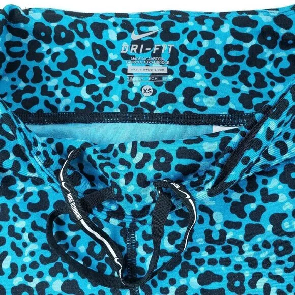 Nike Running Dri Fit Leggings Blue Animal Print Womens XS Zip Pocket Reflective - Picture 9 of 13